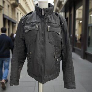 Premium Lounge Moto Jacket Black Military Biker Y2K Grunge Streetwear SZ M